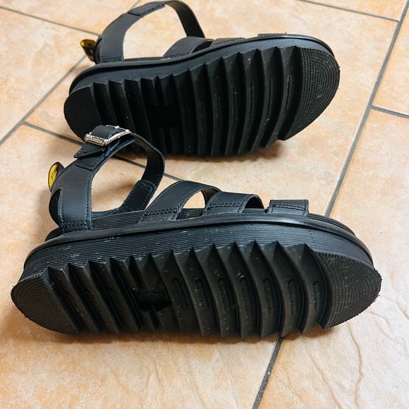 Dr. Martens Black Vegan Leather Sandals with Yellow Stitching - Picture 7 of 8